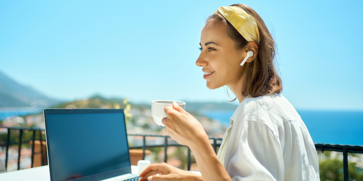 Woman working outside in the sunshine