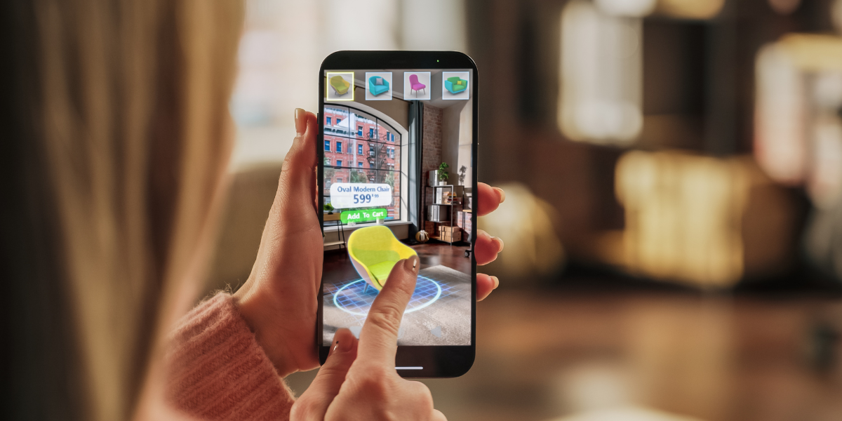 customer using AR to place chair in room on their phone
