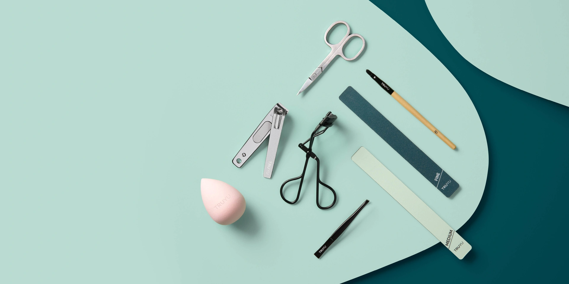 TRUYU beauty products on blue background