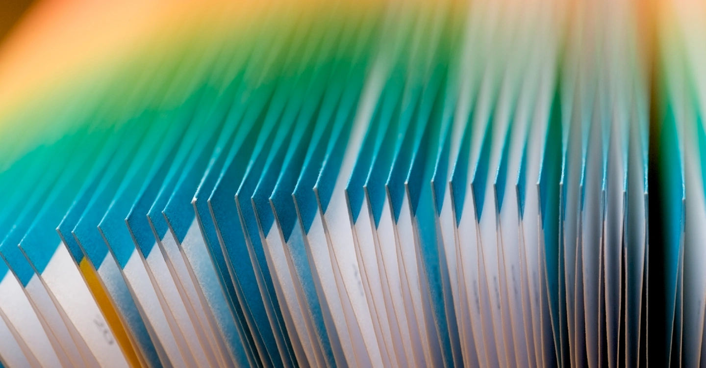 Print cards in blue green and yellow