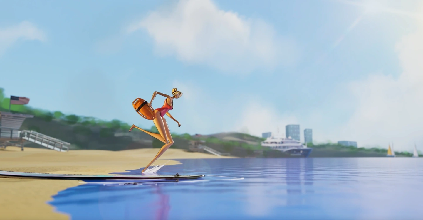 Graphical woman running on a beach