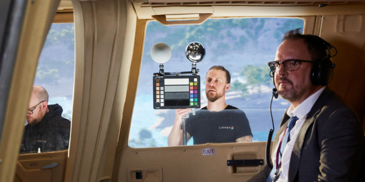 inside of the helicopter captured infront of led screen