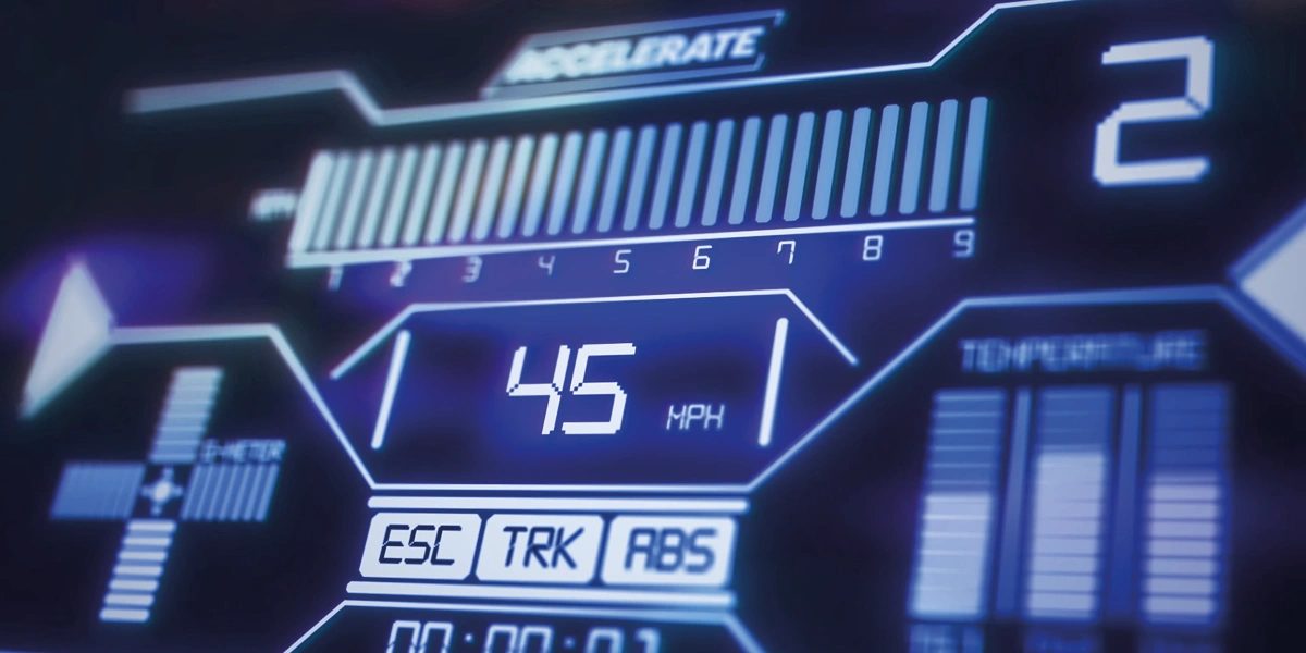 Animated car dashboard with 45mph in the centre of the dashboard