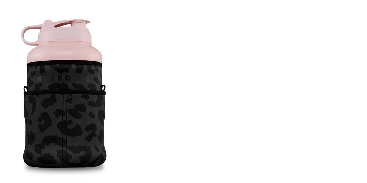 Hydrojug Product Shot pink bottle with black sleeve