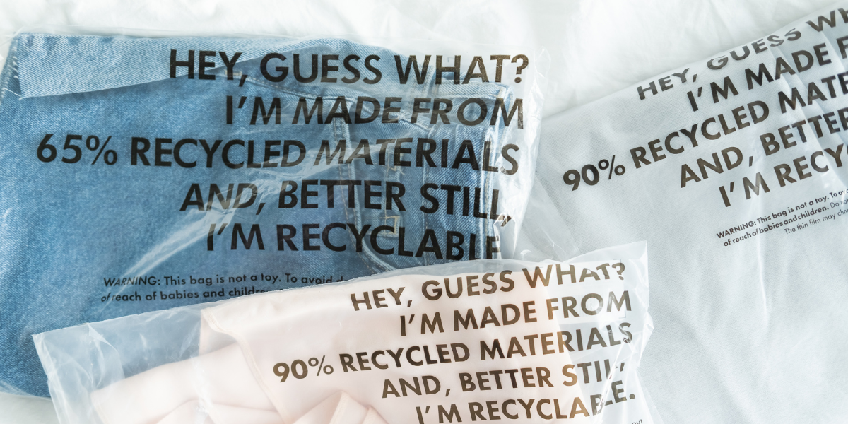 clothes in recycled plastic packaging