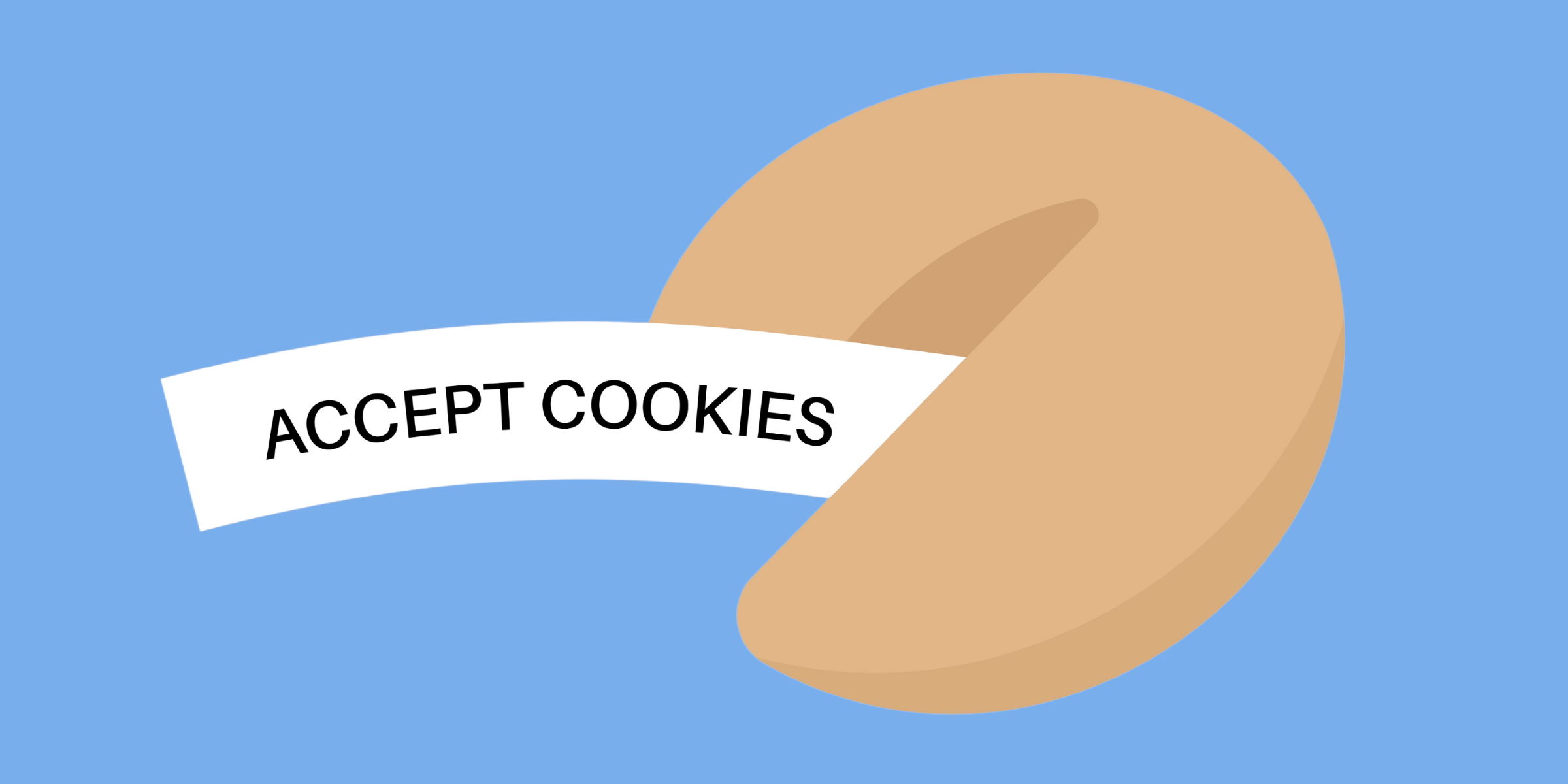 Cracked fortune cookie with 'accept cookies' note