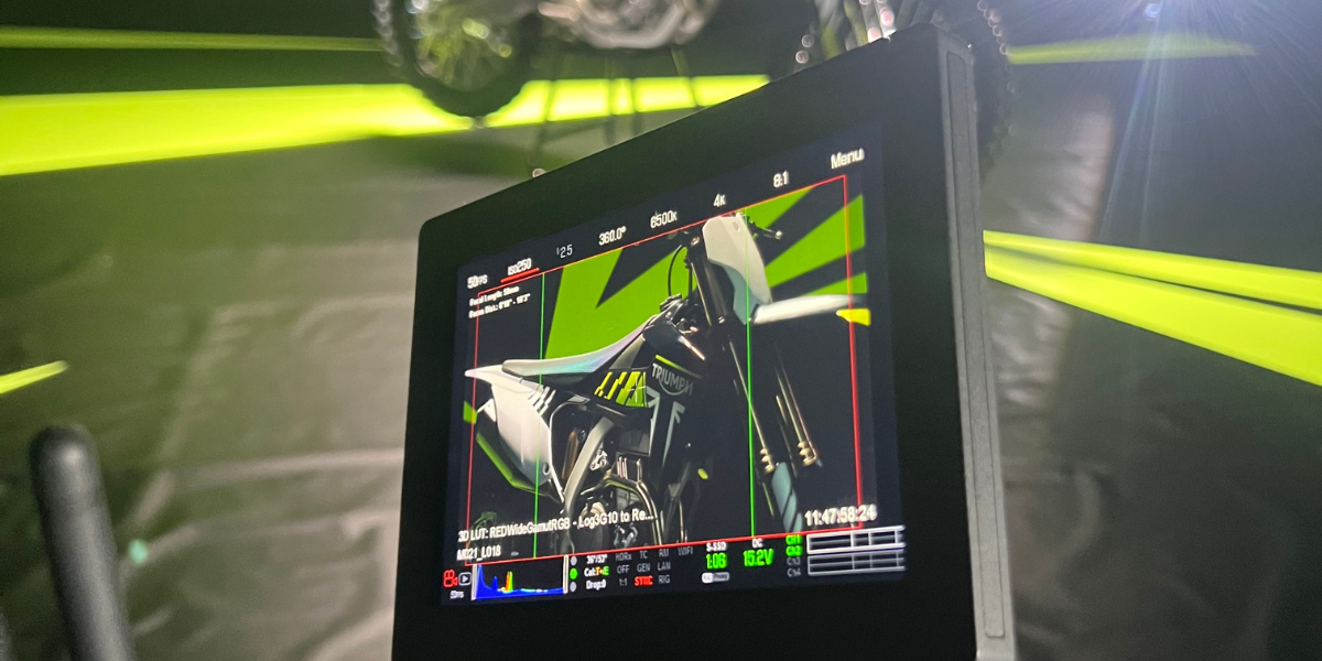 Black and green motorcycle Triumph film production