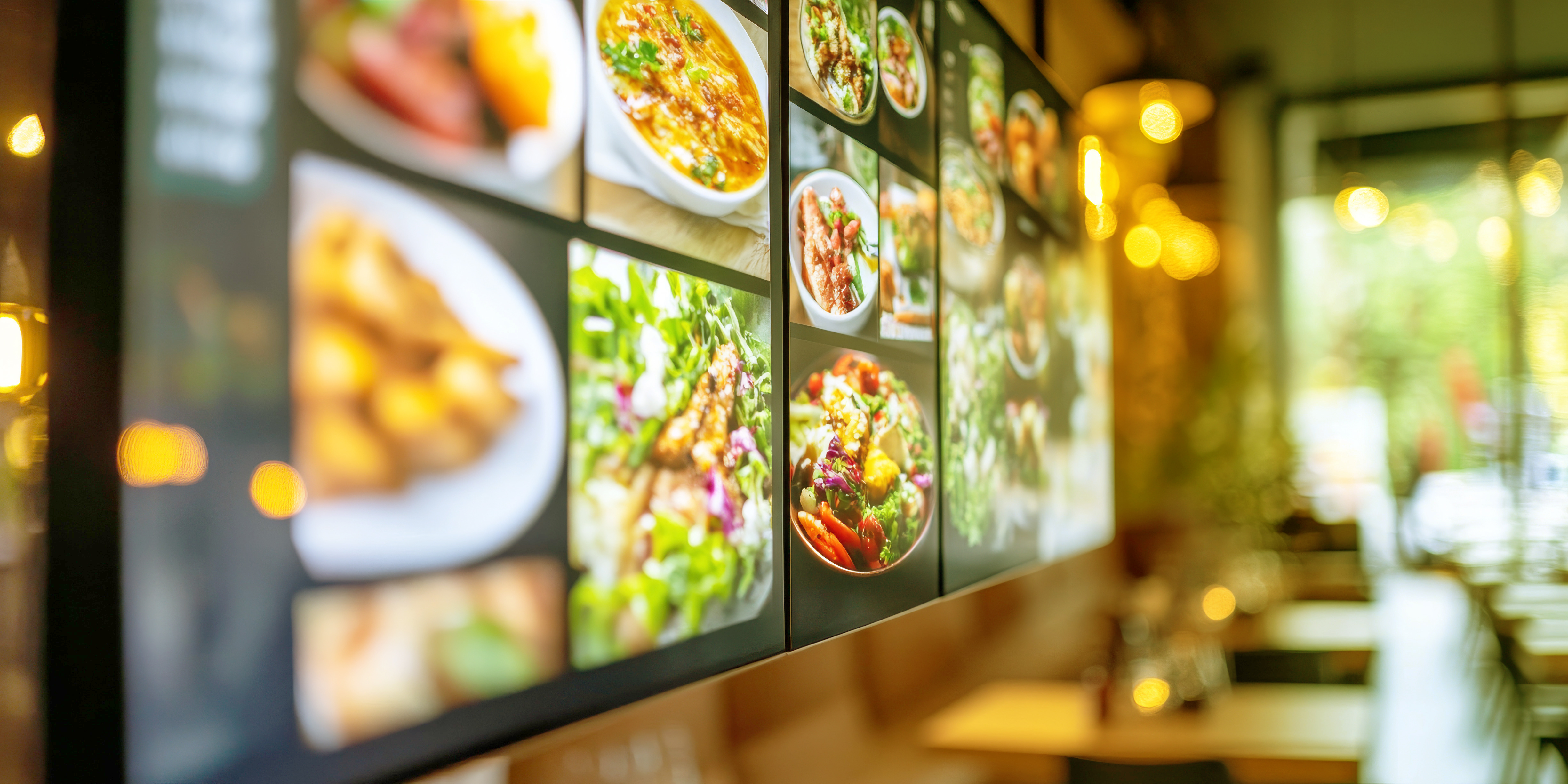 Digital menu screens in restaurant
