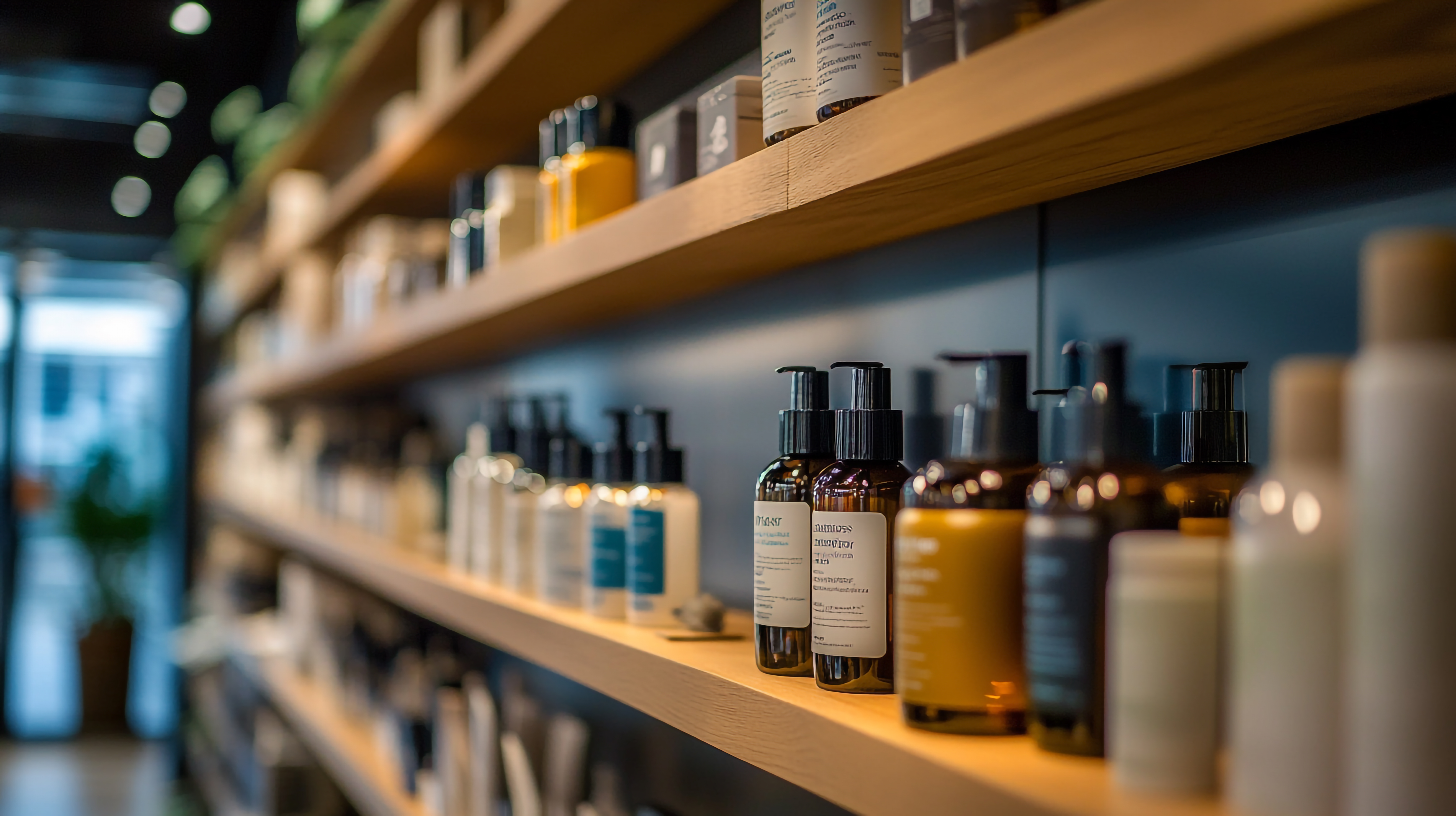 Cosmetic products on a shelf