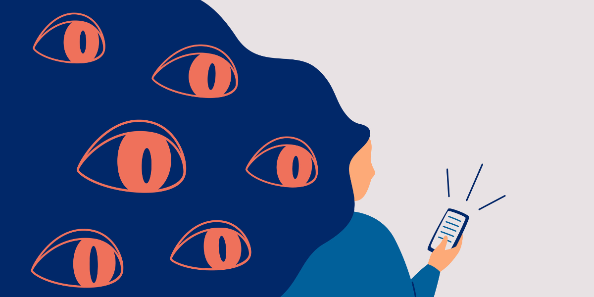 Eyes watching woman on their phone