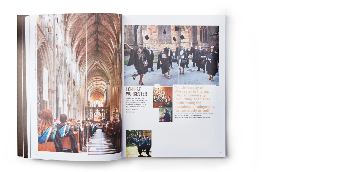 The University of Worcester's prospectus opened to a picture page