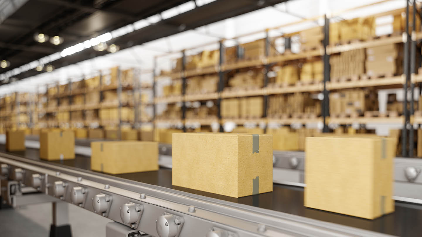 Cardboard boxes on conveyor belt