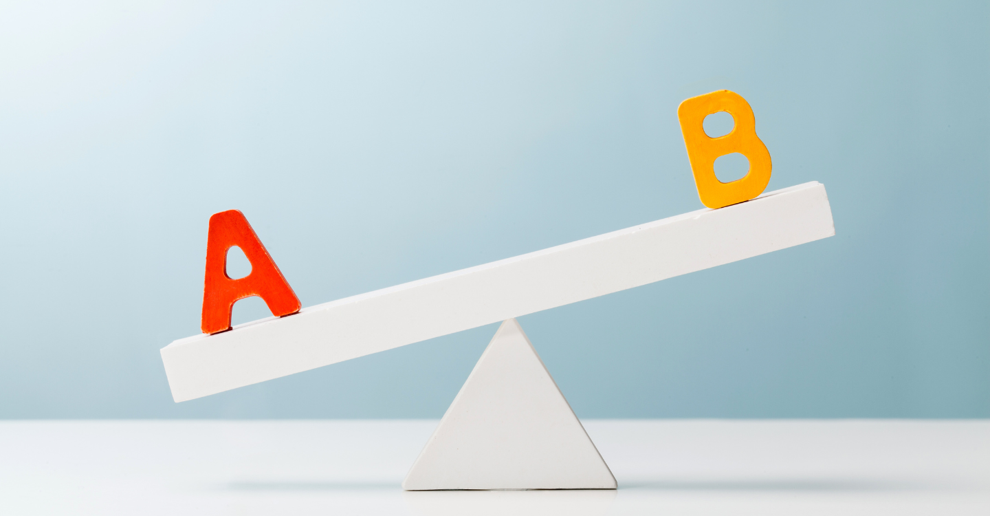 A  and B on a sewsaw on a blue background
