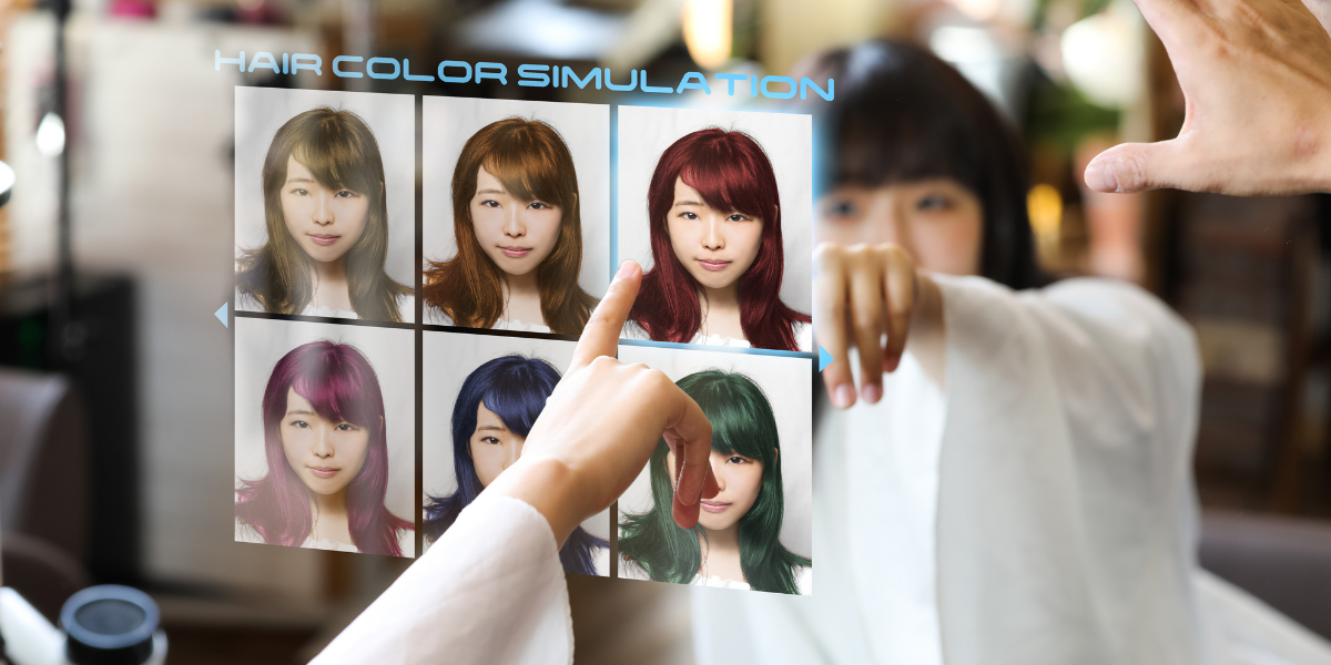 Woman choosing hair colour in smart mirror