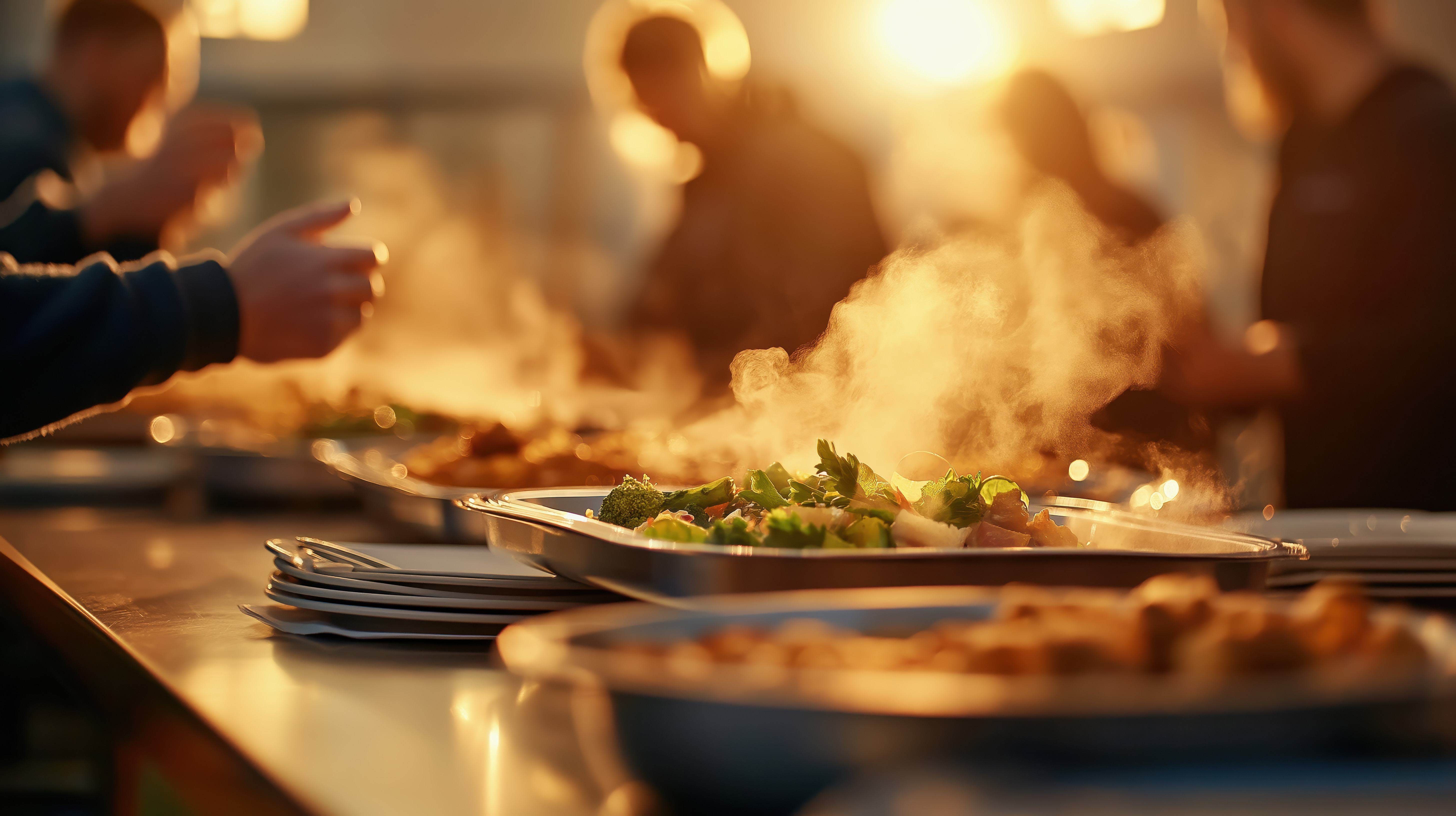 Steaming hot food served in a restaurant 