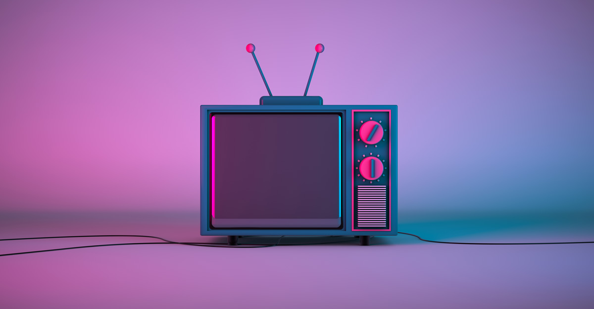 Graphical picture of old TV set with a blue background