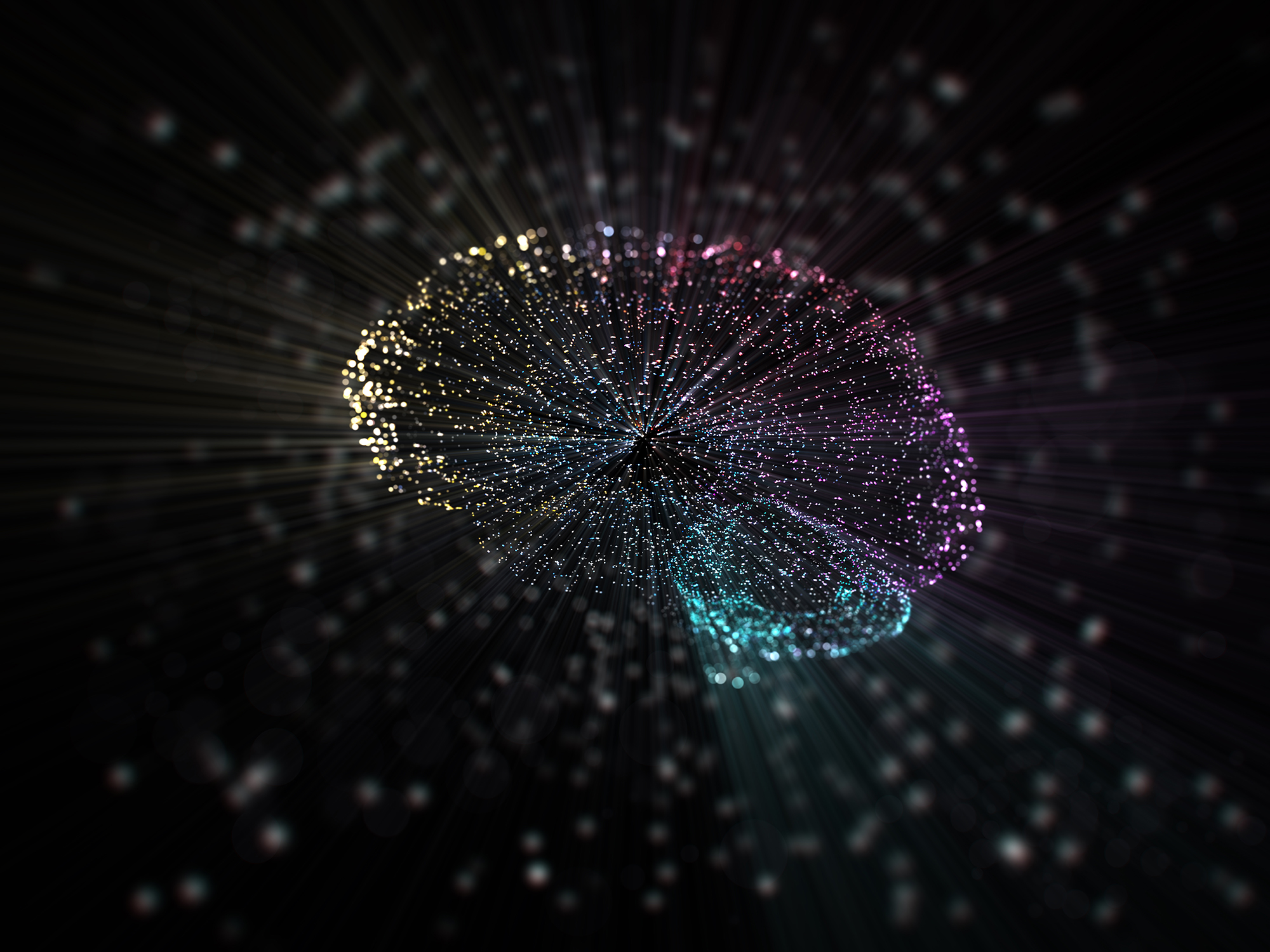 Graphic of brain made out of dots with a black background